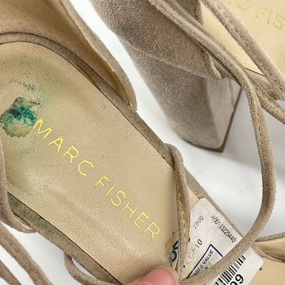 Marc Fisher Womens Pump 3.5" Block Heels Lace Up Suede Round Toe Tan Size 7M - Picture 13 of 13